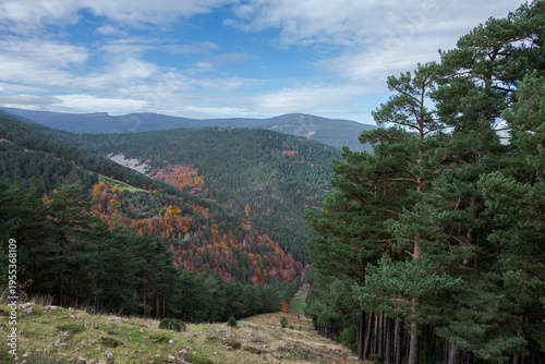 Konstfotografi Wide mountain landscape in Sierra Cebollera Natural Park, La Rioja, Spain, with