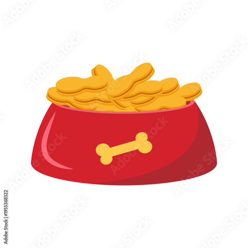 Flat illustrations of various pet feeding bowls and automatic food dispensers