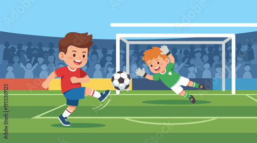 This lively illustration of children engaged in a soccer game captures the essence of childhood joy, teamwork, and the excitement of playing sports with friends.