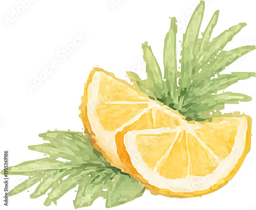Watercolor Summer Flowers and Fruits Clipart Set, Hibiscus, Lemon Slice, Watermelon, Soft Pastel Botanical Elements, Isolated Background