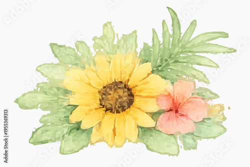 Watercolor Summer Floral Clipart Set, Tropical Flowers, Lemon, Watermelon, Hand Painted Botanical Elements, Soft Pastel, Isolated