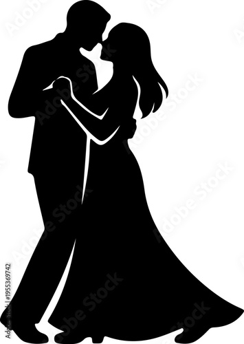 A romantic couple dance silhouette in a elegant evening scene