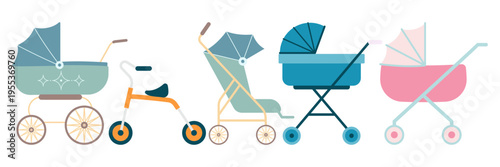 Flat illustration set of baby care essentials nursery furniture and newborn toys collection