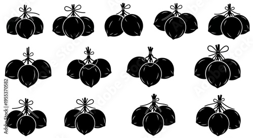 Black gift bags with bows on white background illustrations for presents packaging or shopping