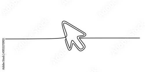 A single continuous line drawing of a computer mouse cursor arrow on a plain white background Vector, illustration