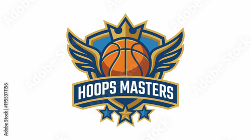 This logo features a basketball with wings and stars, symbolizing excellence in the sport, perfect for a basketball team or event branding.