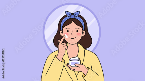 A young woman applying moisturizer in a cozy atmosphere, highlighting the importance of self-care and beauty routines in daily life for personal confidence.