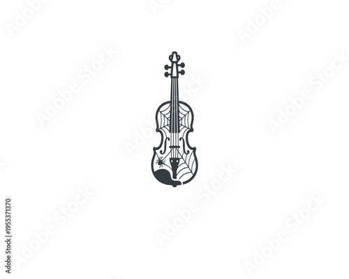 Elegant minimalist violin illustration with a spiderweb and a small spider, titled "Fragile Harmony - Natural Music Metaphor."
