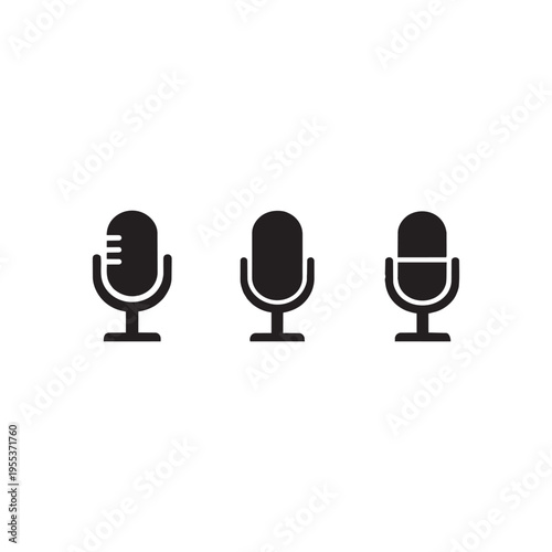 Minimalist Microphone Icons Set on Gray Background – Audio Recording and Podcast Concept