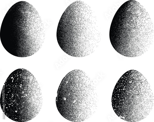 Easter egg texture collection.Distressed Oval Post Stamp . Geometrical decorated Easter egg. Sprayed, noised, speckled, textured, transparent oval collection. Vector Illustration . Egg texture set. 