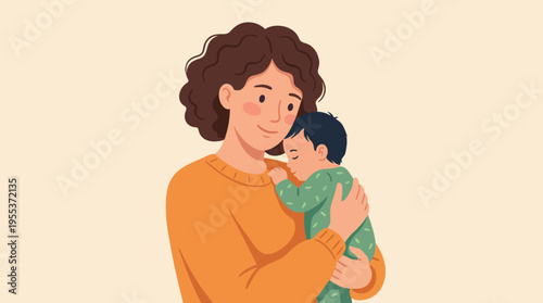 A warm illustration of a mother holding her baby lovingly, embodying the deep bond between parent and child, emphasizing tenderness and nurturing emotions.