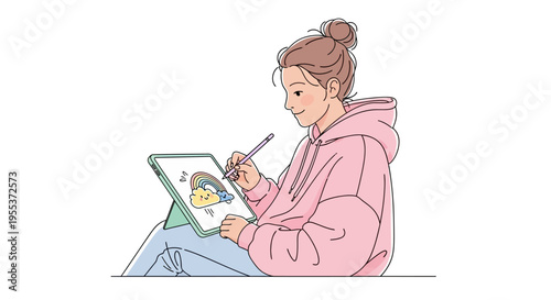 Woman drawing on digital tablet.