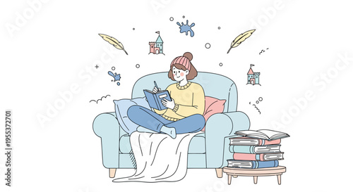 Woman sitting on couch with laptop.