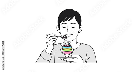Man eating colorful ice cream sundae.