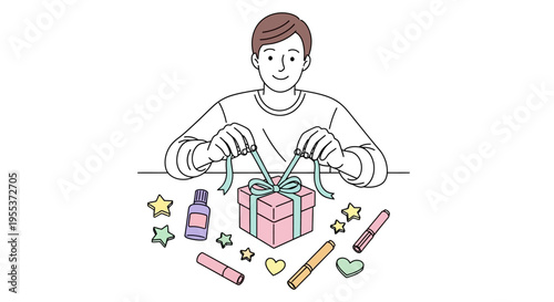 Man Wrapping Colorful Gift Box.