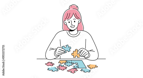 Woman doing a jigsaw puzzle.