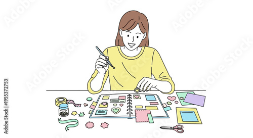 Woman working on colorful craft project.