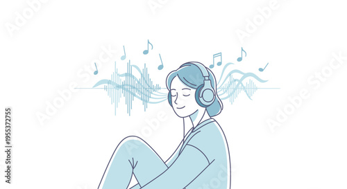 Woman wearing headphones and listening music.
