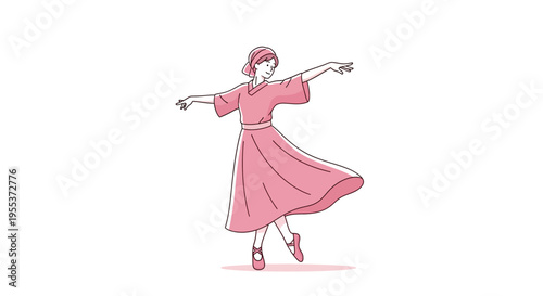 Woman Wearing Pink Dress Dancing Alone.