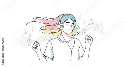 Young Woman Wearing Headphones Smiling.