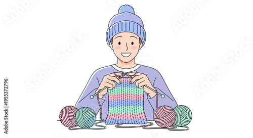 Person Knitting Colorful Yarn Fabric.