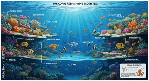 Educational Infographic of the Coral Reef Marine Ecosystem