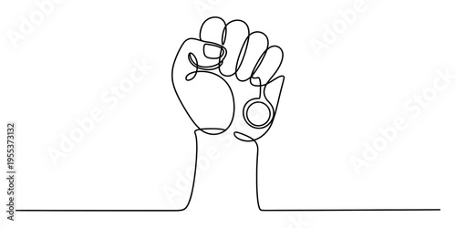 A single continuous line drawing of a clenched fist held high to symbolize protest and resistance Vector, illustration