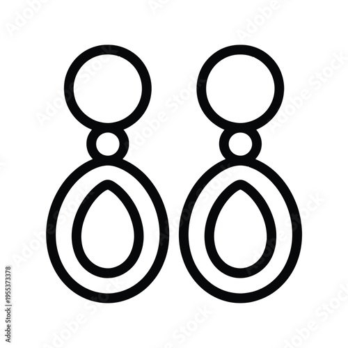Minimalist black and white line art illustration of a pair of dangling drop style fashion earrings isolated on white background, Vector, illustration