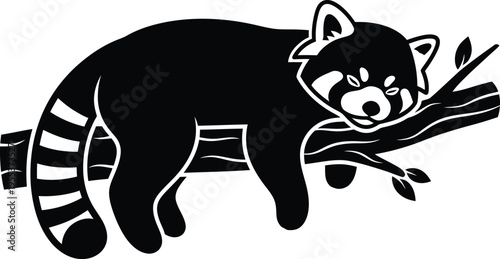 Raccoon resting on a tree branch in black and white