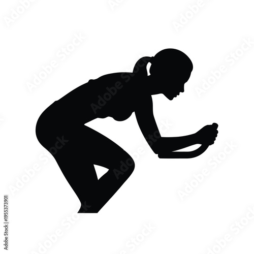 A black silhouette of a woman cycling on a stationary bike isolated on a clean white background isolated on white background, Vector, illustration