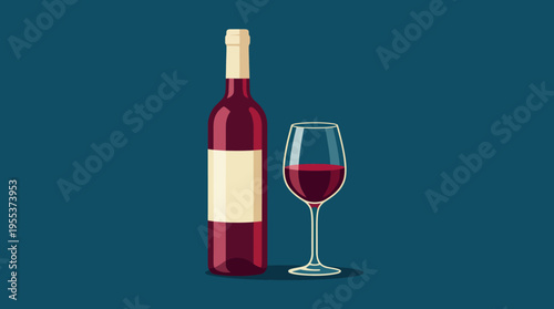 A minimalist artwork featuring an elegant bottle of red wine next to a glass, symbolizing sophistication, relaxation, and the refinement associated with enjoying fine wine.