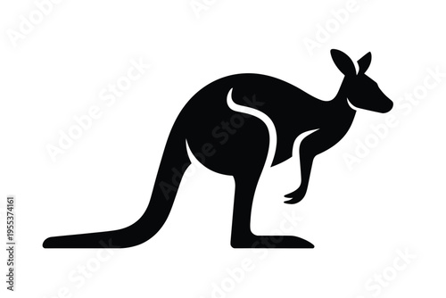 Minimalist black silhouette icon of a jumping kangaroo isolated on a clean white background design isolated on white background, Vector, illustration