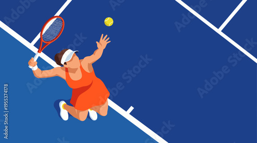 This dynamic image captures a female tennis player mid-serve, showcasing her athleticism and focus on a crisp blue court, embodying the essence of competitive sports.