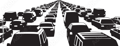Traffic jam silhouette with rows of cars isolated