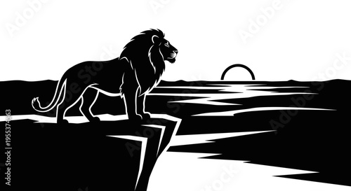 Lion standing on a cliff.