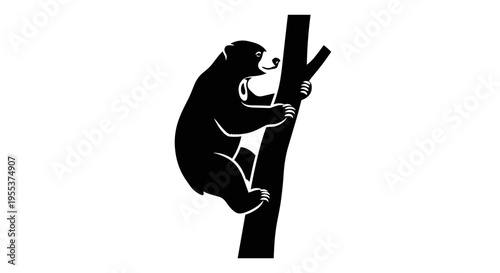 Monkey Climbing Up Tree Trunk.