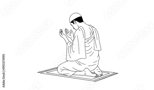 Minimal Hajj vector illustration with prayer and devotion spiritual concept