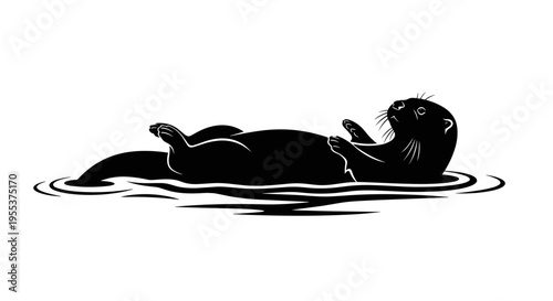 Otter Floating on Water Surface.