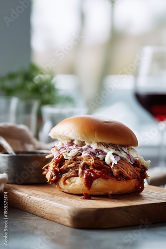 Classic American Pulled Pork Sandwich with Smoky BBQ Appeal and Warm Comfort Food Culture for Contemporary Casual Dining