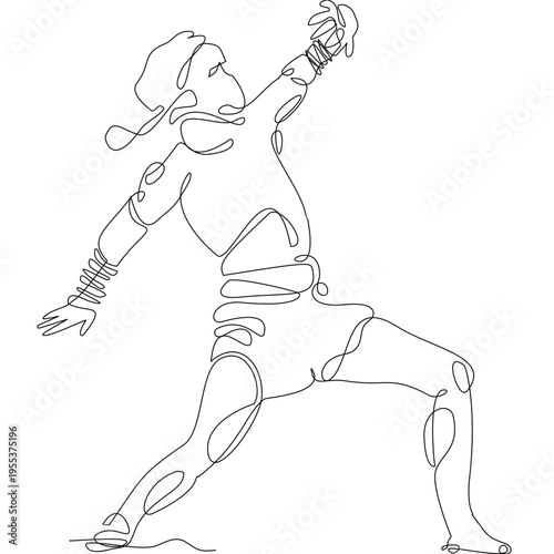 Continuous line drawing of Muay Thai fighters in action pose, showing kick and defense. Minimal vector style ideal for prints, textiles, posters, and modern sports design.