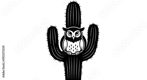 Owl sitting on cactus plant.