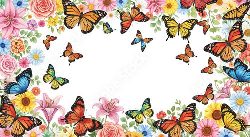 Watercolor Butterfly and Floral Frame Border
