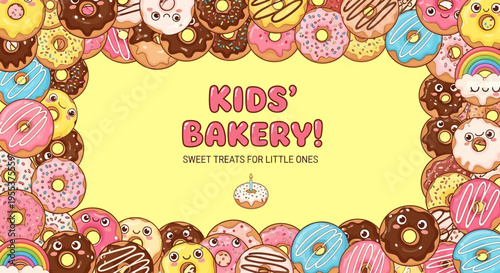 Kids Bakery Cute Donut Frame Background