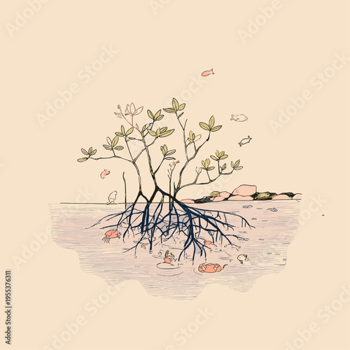 Mangrove Prop Roots in Shallow Coastal Water