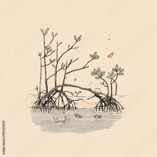 Mangrove Prop Roots in Shallow Coastal Water