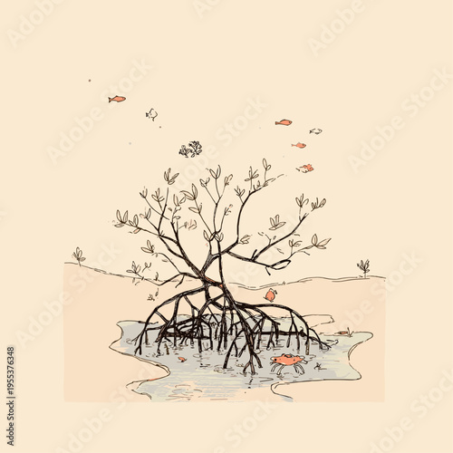 Mangrove Prop Roots in Shallow Coastal Water