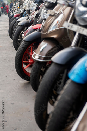 Photography Parked Motor Scooters beside road