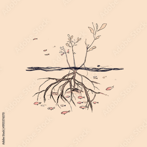 Mangrove Prop Roots in Shallow Coastal Water