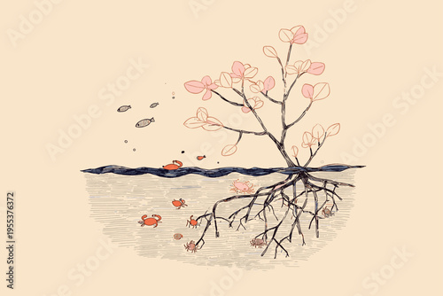 Mangrove Prop Roots in Shallow Coastal Water