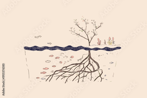 Mangrove Prop Roots in Shallow Coastal Water